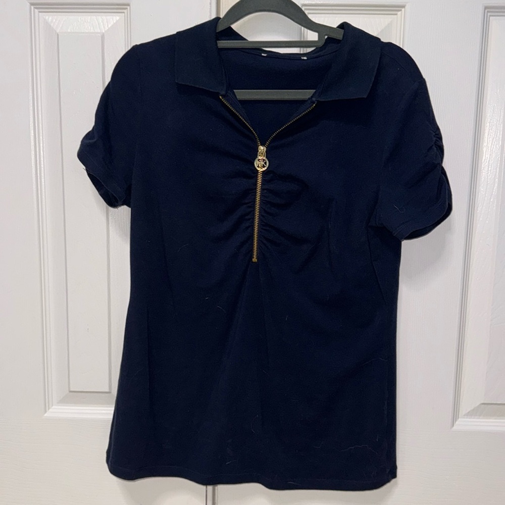 Michael Kors Navy Zip-Up Top